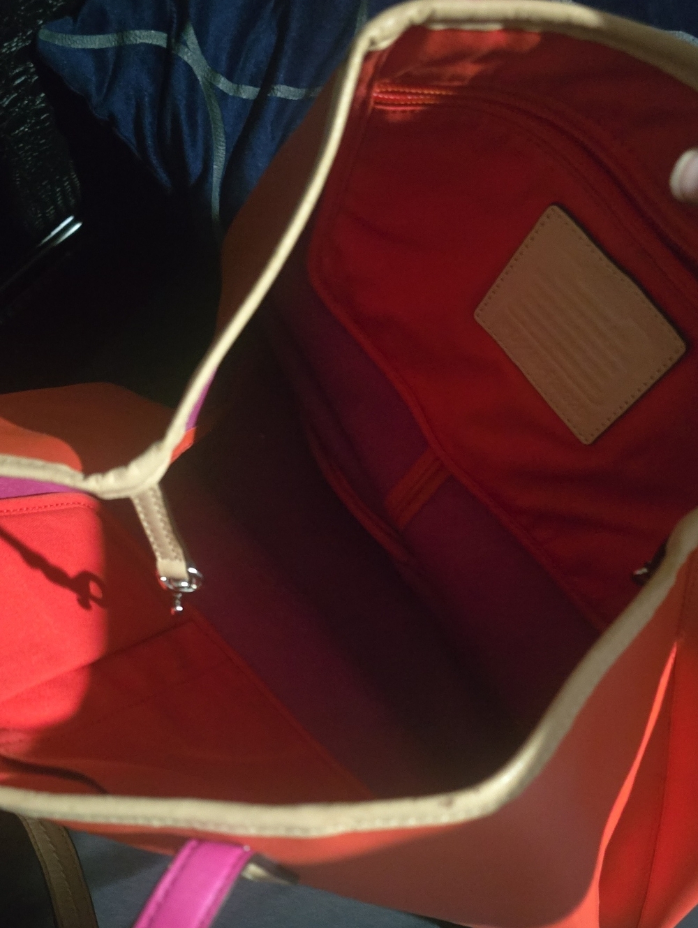 Coach Orange Leather Tote with Pink Strap and Tan Trim - Picture 3 of 5